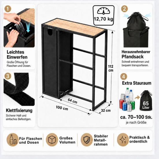 Preview: DanDiBo Getränkekistenregal 4 Kisten mit Ablage Pfandflaschen Sammelbehälter 2 in 1 Metall Schwarz 96703 Getränkeregal Behälter Kistenregal Getränkekistenhalter Getränke Regal
