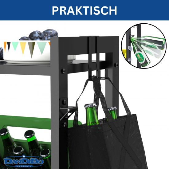 DanDiBo beverage crate shelf 4 crates with storage surface wheels hooks metal black 96651 beverage shelf crate shelf drinks shelf