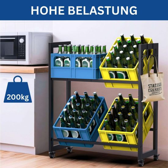 DanDiBo beverage crate rack for 4 crates with grid hooks wheels metal black 96650 beverage rack crate shelf