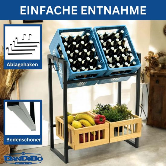 DanDiBo Beverage Crate Rack for 4 Crates with Grid Hooks Slim Metal 96597 Beverage Rack Crate Shelf Beverage Crate Holder
