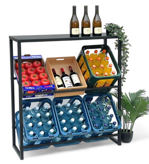 DanDiBo Beverage Crate Shelf 6 Crates with Storage Metal Stable 96435 100 cm Beverage Crate Holder Beverage Crate Stand