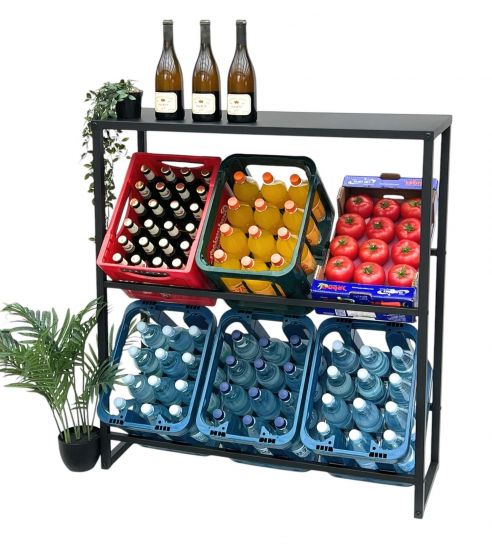 DanDiBo Beverage crate rack 6 crates with shelf Metal Stable 96435 Beverage crate holder 100 cm Beverage crate stand