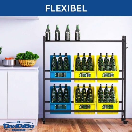 DanDiBo Bottle Crate Rack 6 Crates with Shelf Wheels Hooks Metal Black 96653 Beverage Rack Crate Rack Drinks Shelf Container