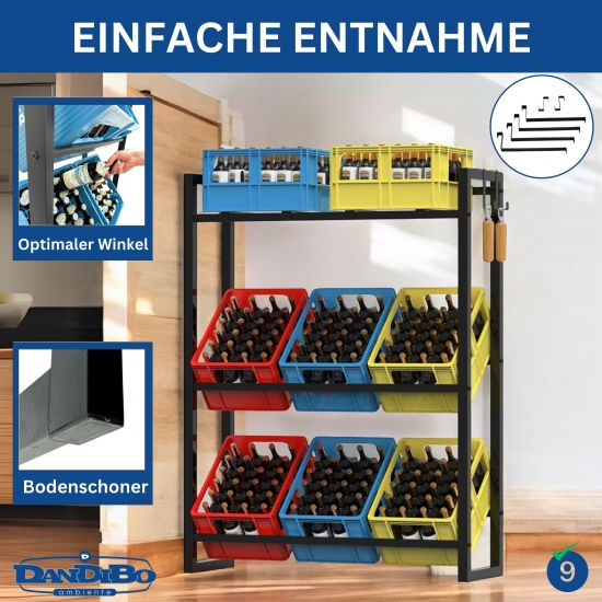 DanDiBo Bottle Crate Rack 9 Crates 96633 Beverage Rack Crate Holder Beer Crate Shelf Water Bottle Storage Shelf