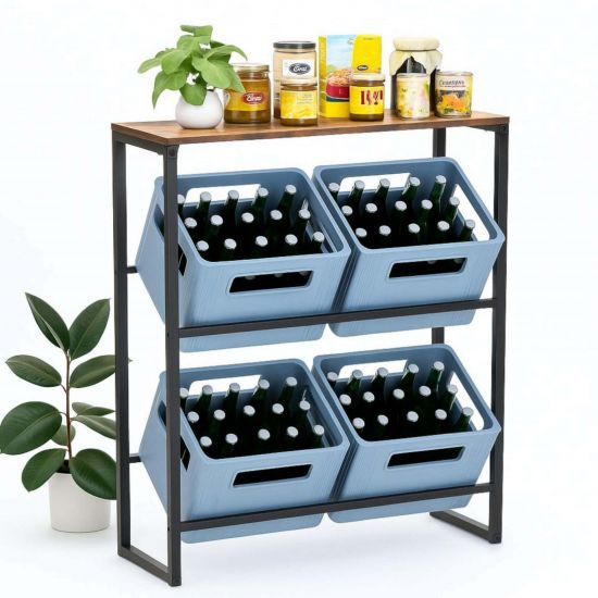 DanDiBo beverage crate rack with shelf 4 crates black metal wooden shelf 96658 drinks rack crate rack beverage crate holder drinks rack beer crate rack