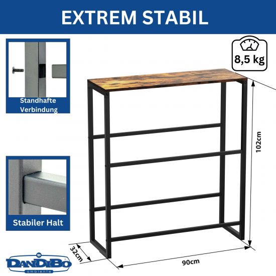 Preview: DanDiBo beverage crate rack with shelf 4 crates black metal wooden shelf 96658 drinks rack crate rack beverage crate holder drinks rack beer crate rack