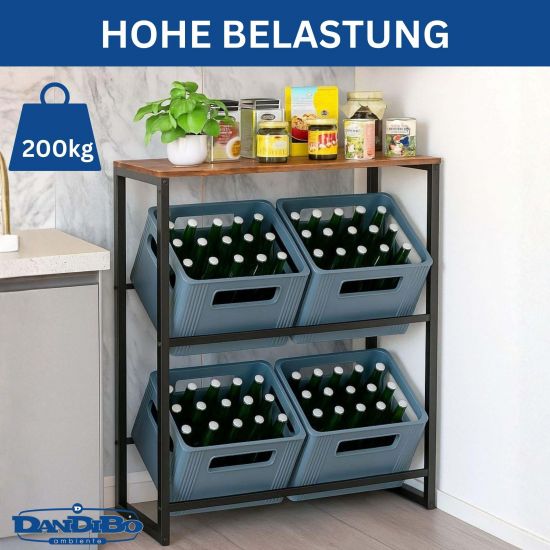 Preview: DanDiBo beverage crate rack with shelf 4 crates black metal wooden shelf 96658 drinks rack crate rack beverage crate holder drinks rack beer crate rack