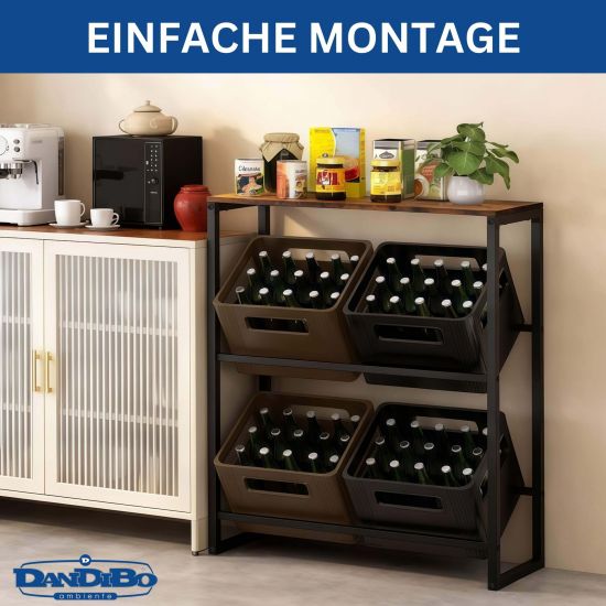DanDiBo Getränkekistenregal mit Ablage 4 Kisten Schwarz Metall Holzablage 96658 Getränkeregal Kistenregal Getränkekistenhalter Getränke Regal Bierkistenregal
