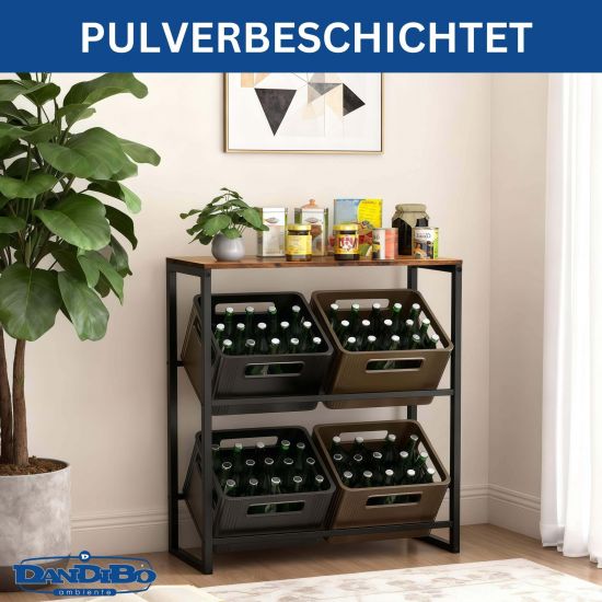 DanDiBo Getränkekistenregal mit Ablage 4 Kisten Schwarz Metall Holzablage 96658 Getränkeregal Kistenregal Getränkekistenhalter Getränke Regal Bierkistenregal