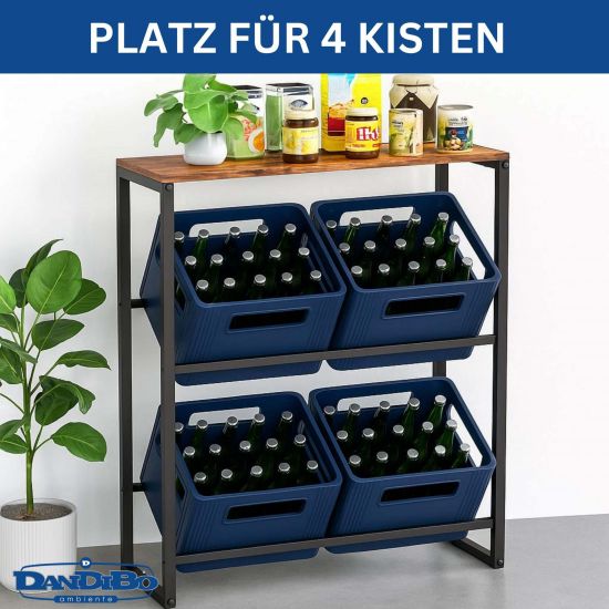 DanDiBo Getränkekistenregal mit Ablage 4 Kisten Schwarz Metall Holzablage 96658 Getränkeregal Kistenregal Getränkekistenhalter Getränke Regal Bierkistenregal