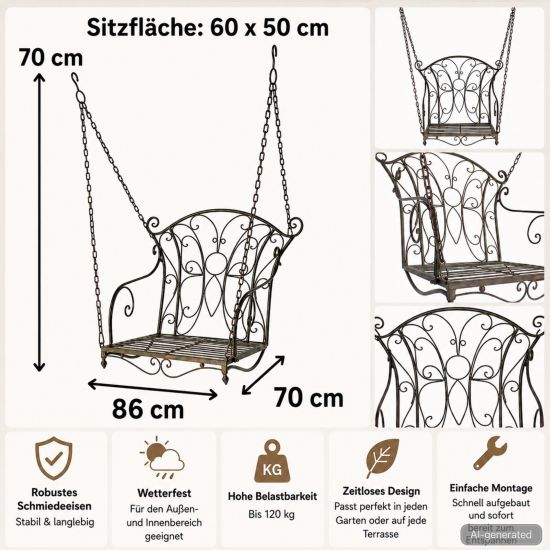 Preview: DanDiBo Hängesessel Outdoor ohne Gestell Hängeschaukel 18811 Hängestuhl hanging chair Hängesitz Garten Gartenschaukel Hollywoodschaukel