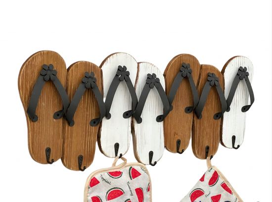 Hook rail Sandals MR91 Wardrobe rail Wood Metal White Towel rail 60 cm Wardrobe hooks Wardrobe Wall towel hooks Vintage