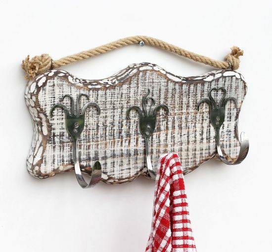 DanDiBo Handtuchhaken Handtuchleiste 1104 Handtuchhalter Küche Holz Hakenleiste Vintage Garderobenleiste Kleiderhakenleiste handgemacht