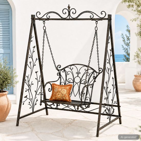 DanDiBo Hollywoodschaukel Metall Antik Gartenschaukel 18811+1868 Hängesessel Hängestuhl mit Gestell Schmiedeeisen Schaukel Garten
