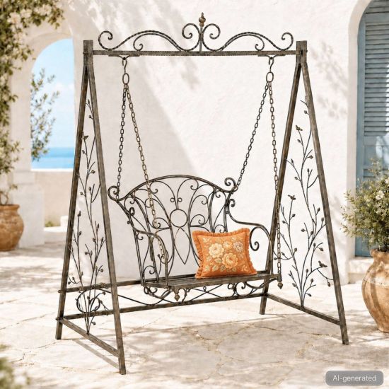 DanDiBo Hollywoodschaukel Metall Antik Gartenschaukel 18811+1868 Hängesessel Hängestuhl mit Gestell Schmiedeeisen Schaukel Garten