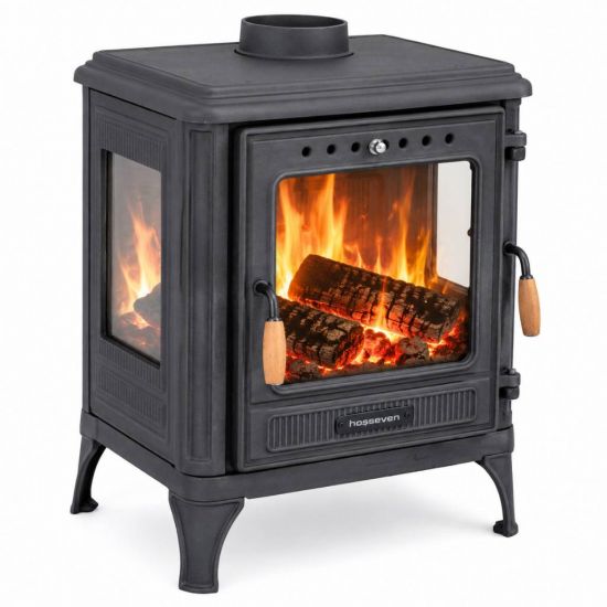 Hosseven Kaminofen Holzofen Wohnzimmer Holzkamin 8005CK Panorama 3 Seiten Glas 7 kW Holz Ofen Kamin Heizofen Schwedenofen Mehrfachbelegung