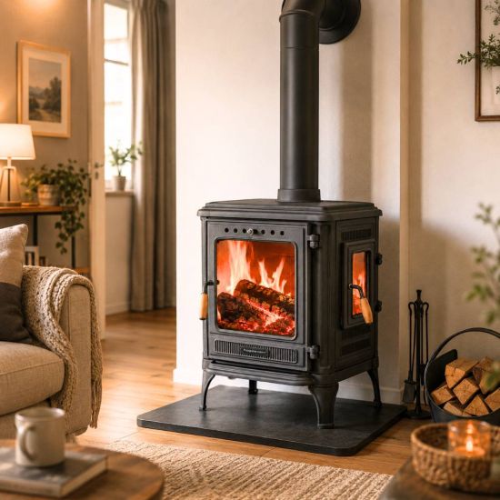 Preview: Hosseven Kaminofen Holzofen Wohnzimmer Holzkamin 8005CK Panorama 3 Seiten Glas 7 kW Holz Ofen Kamin Heizofen Schwedenofen Mehrfachbelegung
