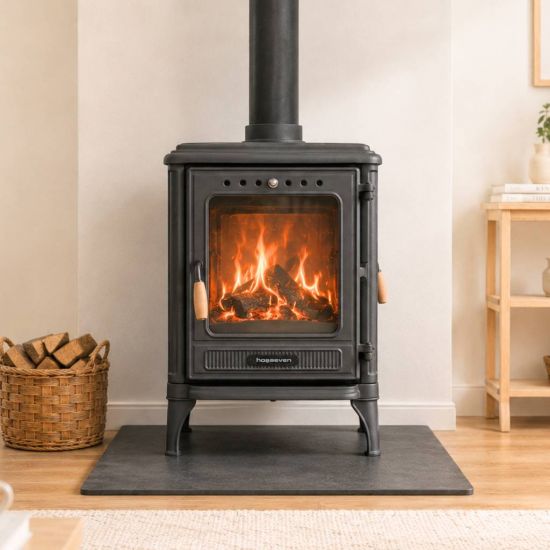 Hosseven Kaminofen Holzofen Wohnzimmer Holzkamin 8005CK Panorama 3 Seiten Glas 7 kW Holz Ofen Kamin Heizofen Schwedenofen Mehrfachbelegung