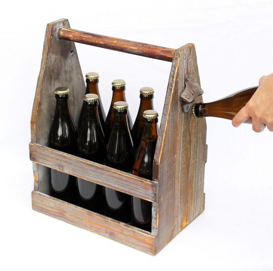 Bierträger mit Flaschenöffner 5087 Bierkiste aus Holz 38cm Flaschenträger