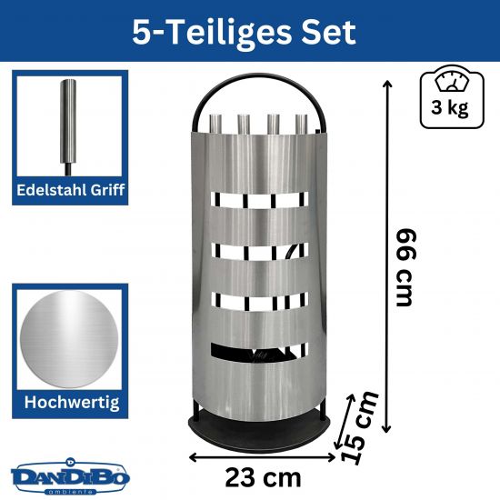 DanDiBo Kaminbesteck Modern Edelstahl 5 Teilig Set 96615 Kaminset Kamingarnitur Ofenbesteck