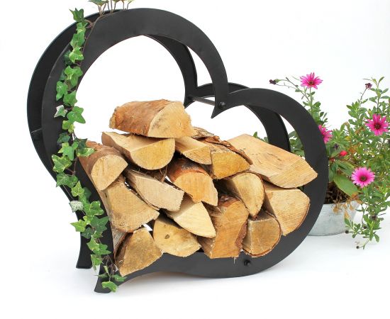 DanDiBo Kaminholzregal Innen Metall Herz Kaminholzständer 66 cm 190135 Holzkorb Kaminholzhalter Feuerholzhalter