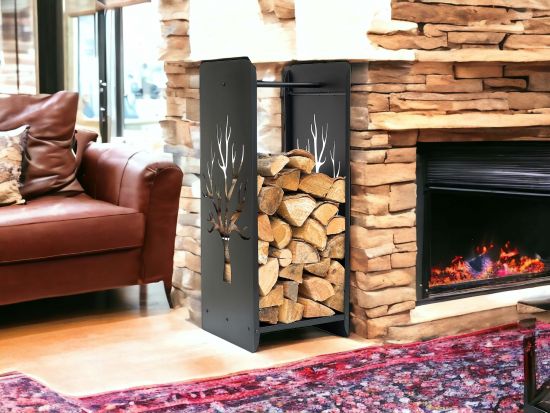 DanDiBo Firewood Rack Indoor Metal Black 100 cm Firewood Stand 96428 Firewood Rack Narrow Firewood Holder