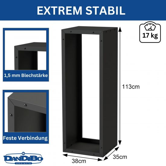 DanDiBo Kaminholzregal Innen Metall Schwarz 96600 Brennholzregal Holzaufbewahrung Kaminholzständer Feuerholzregal