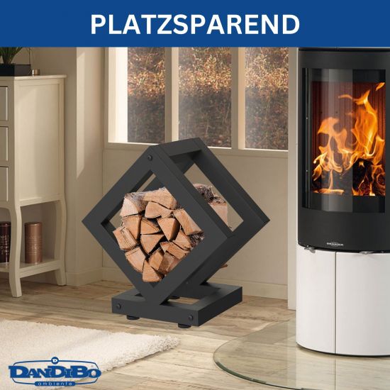 DanDiBo Firewood Rack Indoor Metal Black Cube Square 96606 Firewood Storage Log Holder Firewood Stand
