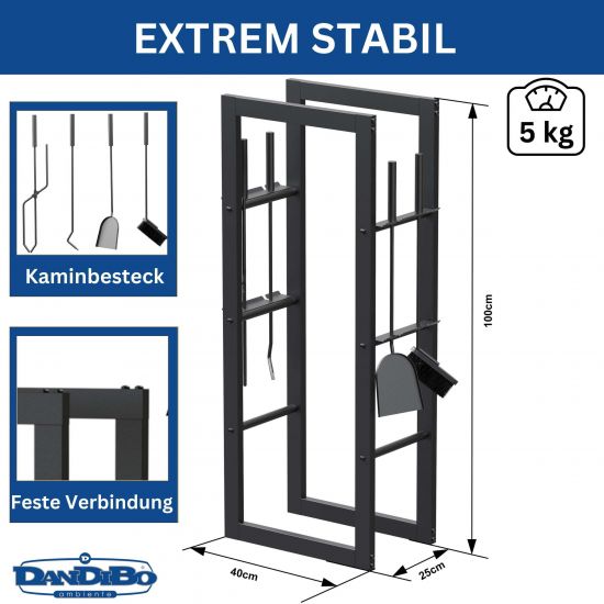 Preview: DanDiBo Fireplace Wood Rack Indoor Metal with Tools 96601 Firewood Rack Wood Storage Fireplace Stand Firewood Rack