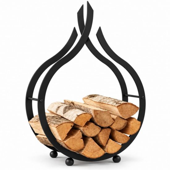 Preview: DanDiBo Kaminholzregal Innen Schwarz Metall Brennholzregal Holzaufbewahrung Flamme Kaminholzständer 78 cm Holzkorb Kaminholzhalter Holzregal für Feuerholz Holzlager
