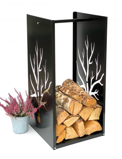 DanDiBo Kaminholzregal Metall Schwarz Innen Kaminholzständer 96196 Holzkorb 80 cm Kaminholzhalter Holzregal Eckig Baum