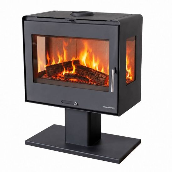 Hosseven Kaminofen Holzofen Wohnzimmer Holzkamin 5071 Panorama 3 Seiten Glas 10 kW Holz Ofen Kamin Heizofen Schwedenofen Mehrfachbelegung