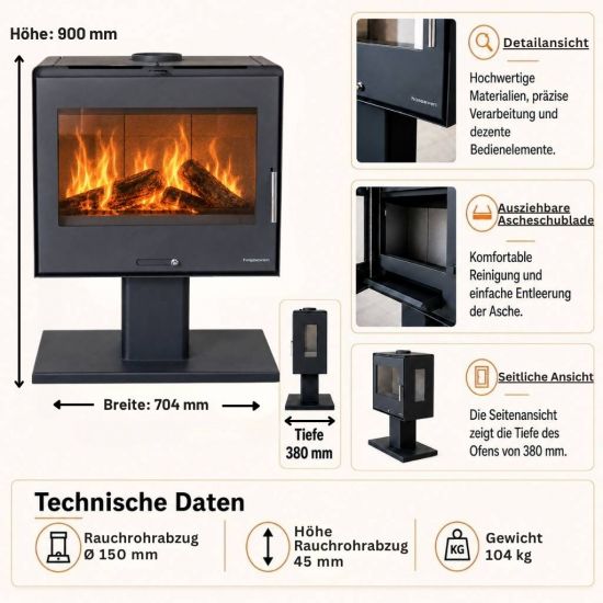 Preview: Hosseven Kaminofen Holzofen Wohnzimmer Holzkamin 5071 Panorama 3 Seiten Glas 10 kW Holz Ofen Kamin Heizofen Schwedenofen Mehrfachbelegung