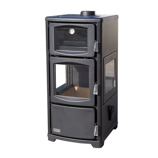 Kaminofen mit Backfach Herdplatte Panoramakamin Dreiseitig Glas Teba TKS 19 Holzofen 12 kW Kamin Ofen Holz Holzherd Kochplatte Küchenofen