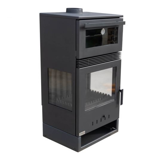 EEK A+ Wood-burning stove with baking compartment Panoramic fireplace Three-sided glass 3 panes Teba TKS 15 Glazed 3 sides Wood-burning stove 12.8 kW Fireplace Stove Wood-burning cooker Kitchen stove