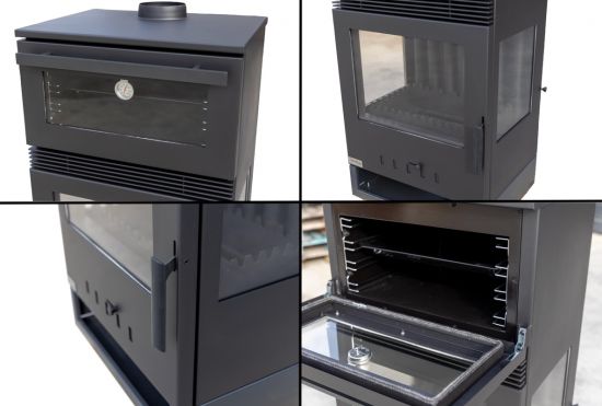 Kaminofen mit Backfach Panoramakamin Dreiseitig Glas 3 Scheiben Teba TKS 15 Verglast 3 Seiten Holzofen 12,8 kW Kamin Ofen Holz Holzherd Küchenofen