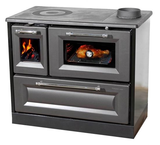 Hosseven Kaminofen mit Backfach und Herdplatte 4012 Anthrazit Holzofen 8 kW Holz Ofen Mehrfachbelegung Kamin Heizofen Küchenherd