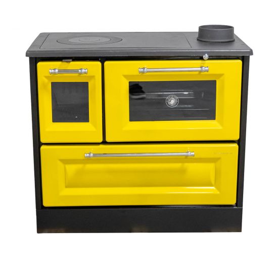 Preview: Hosseven Kaminofen mit Backfach und Herdplatte 4012 Gelb Holzofen 8 kW Holz Ofen Mehrfachbelegung Kamin Heizofen Küchenherd