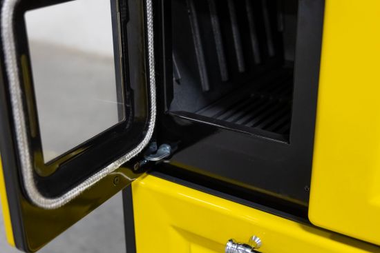 Hosseven Kaminofen mit Backfach und Herdplatte 4012 Gelb Holzofen 8 kW Holz Ofen Mehrfachbelegung Kamin Heizofen Küchenherd