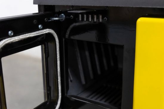 Hosseven Kaminofen mit Backfach und Herdplatte 4012 Gelb Holzofen 8 kW Holz Ofen Mehrfachbelegung Kamin Heizofen Küchenherd