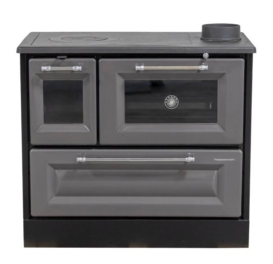 Preview: Hosseven Kaminofen mit Backfach und Herdplatte 4012 Grau Holzofen 8 kW Holz Ofen Mehrfachbelegung Kamin Heizofen Küchenherd