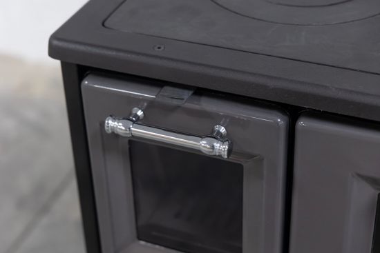 Preview: Hosseven Kaminofen mit Backfach und Herdplatte 4012 Grau Holzofen 8 kW Holz Ofen Mehrfachbelegung Kamin Heizofen Küchenherd