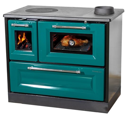 Hosseven Kaminofen mit Backfach und Herdplatte 4012 Grün Holzofen 8 kW Holz Ofen Mehrfachbelegung Kamin Heizofen Küchenherd