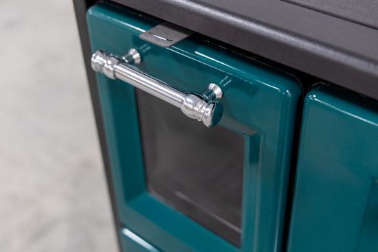 Hosseven Kaminofen mit Backfach und Herdplatte 4012 Grün Holzofen 8 kW Holz Ofen Mehrfachbelegung Kamin Heizofen Küchenherd