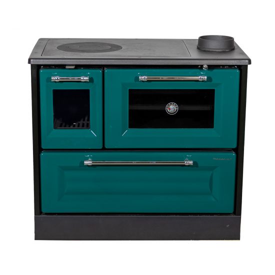 Hosseven Kaminofen mit Backfach und Herdplatte 4012 Grün Holzofen 8 kW Holz Ofen Mehrfachbelegung Kamin Heizofen Küchenherd