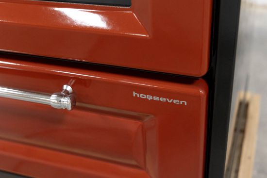 Hosseven Kaminofen mit Backfach und Herdplatte 4012 Rot Holzofen 8 kW Holz Ofen Mehrfachbelegung Kamin Heizofen Küchenherd
