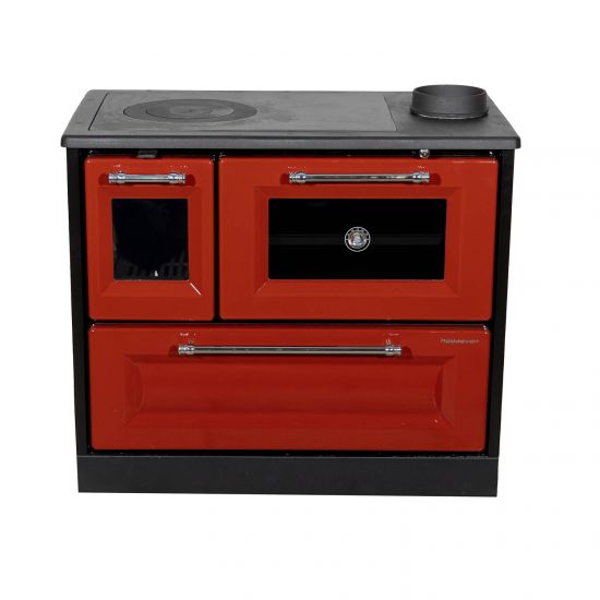 Hosseven Kaminofen mit Backfach und Herdplatte 4012 Rot Holzofen 8 kW Holz Ofen Mehrfachbelegung Kamin Heizofen Küchenherd