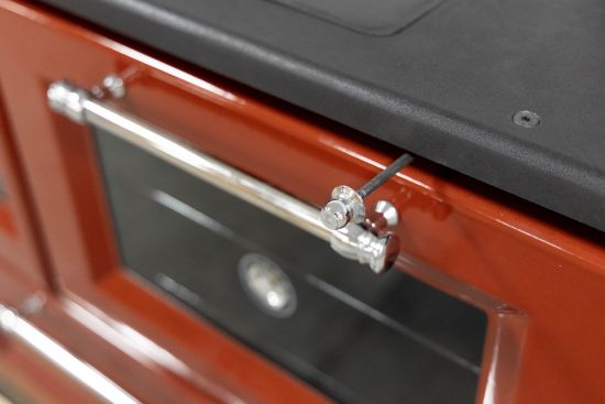 Hosseven Kaminofen mit Backfach und Herdplatte 4012 Rot Holzofen 8 kW Holz Ofen Mehrfachbelegung Kamin Heizofen Küchenherd
