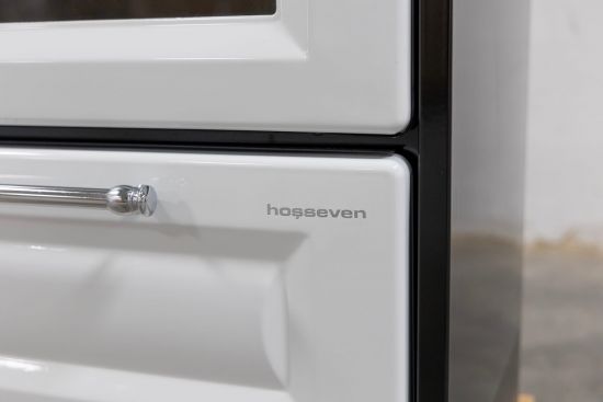 Hosseven Kaminofen mit Backfach und Herdplatte 4012 Weiß Holzofen 8 kW Holz Ofen Mehrfachbelegung Kamin Heizofen Küchenherd