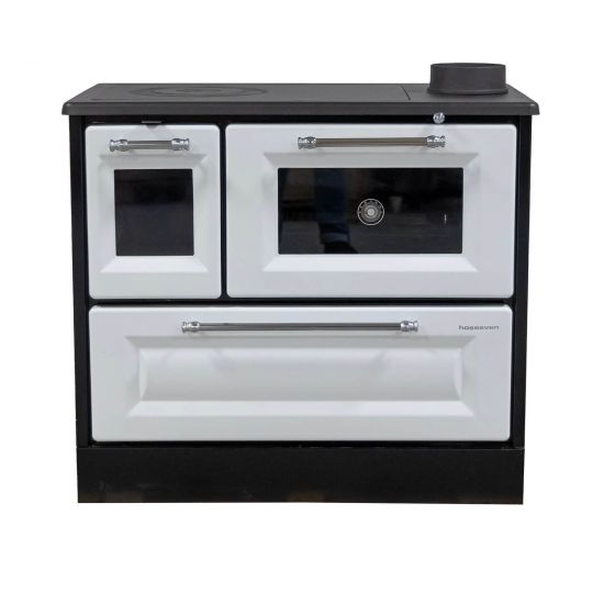 Preview: Hosseven Kaminofen mit Backfach und Herdplatte 4012 Weiß Holzofen 8 kW Holz Ofen Mehrfachbelegung Kamin Heizofen Küchenherd